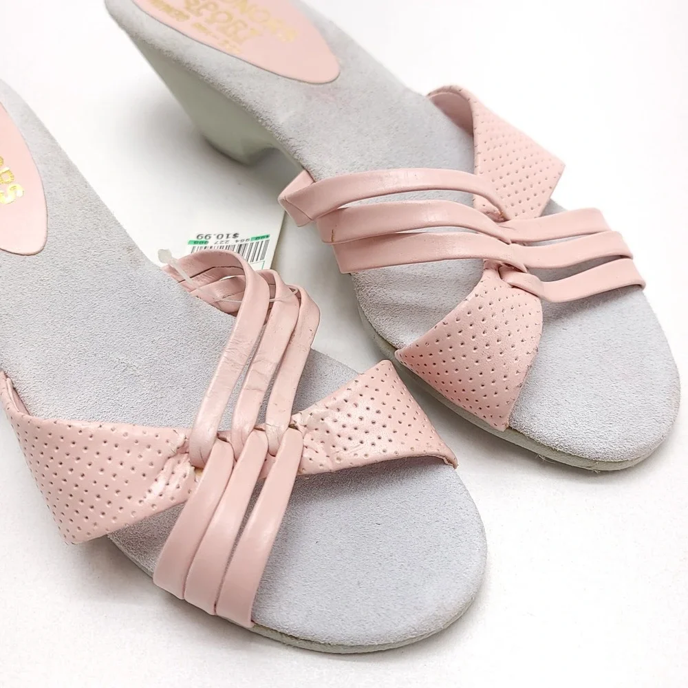 Honors‎ Sport Womens Pink Leather Strappy Wedge Slide Sandals Vintage Size 8